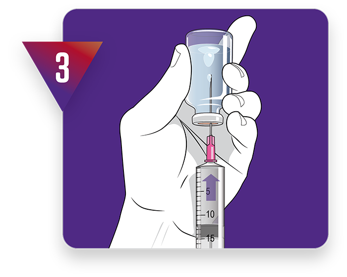 How to mix Bravecto Quantum™. Step 3 - Inject up to 14 mL of air into the vehicle vial using an 18 G needle and 20 ml syringe, then withdraw 15 mL of the vehicle from the vial.